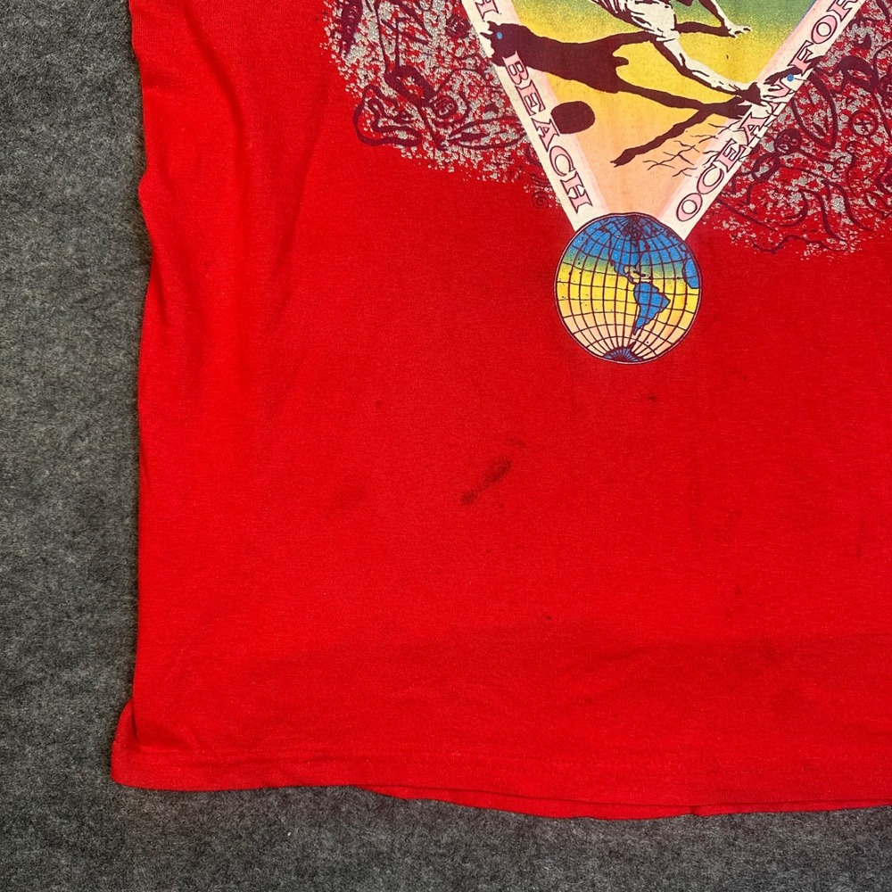 Vintage 80s Save Earth Beach Ocean Forest Muscle Shirt Red Graphic Tee Large - Picture 14 of 15